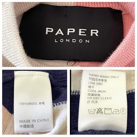 Paper London Dolly Wool Jumper Tonal Stripe Mock Neck Fitted Sweater XS - Picture 16 of 16